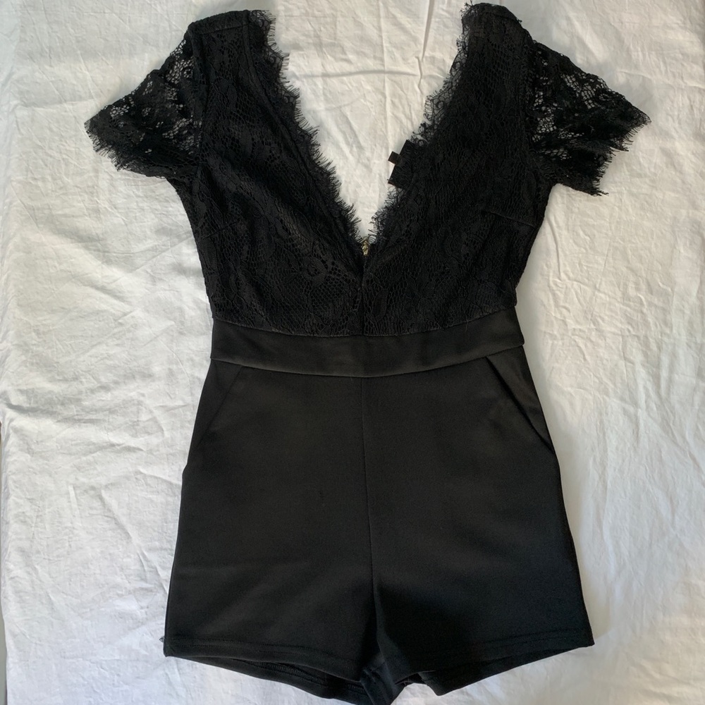 LF Stores Sloan Society Black Lace Romper
